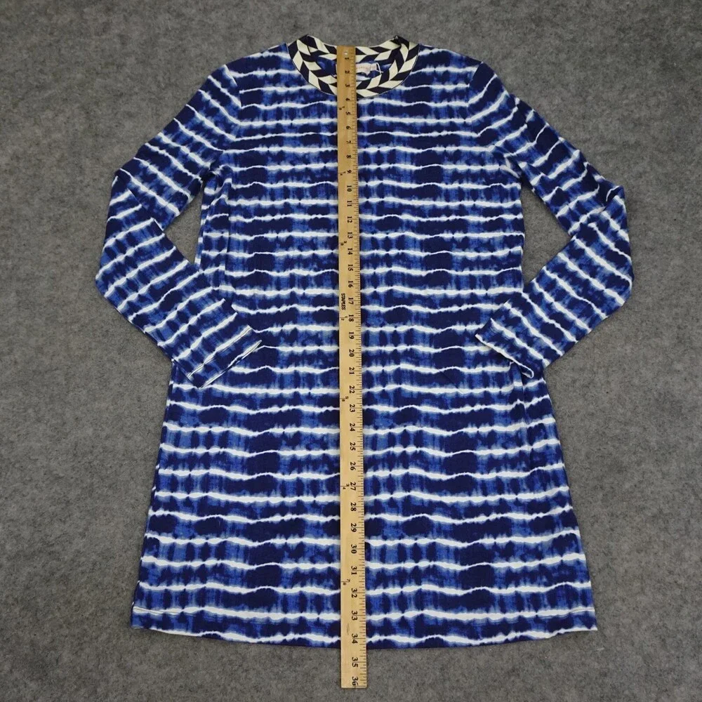 Tory Burch Dress Womens Medium M Blue Shift Midi Tye Die Career Stretch Hollie